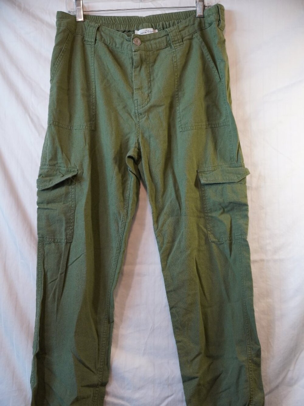 Love Tree Linen Blend Cargo Jogger Pants Olive Green Utility Side Pocket NWOT L